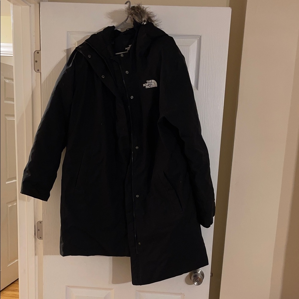The North Face Dark Coat with Fur Trim
